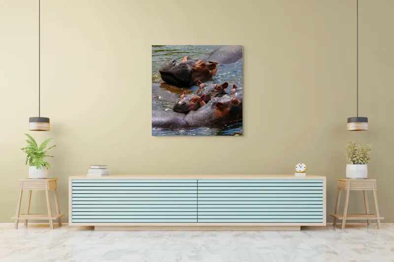 Tablou Canvas, "Familie de hipopotami în apă", Nu pot spune cine sau ce este în imagine, dar mi se pare că sunt niște animale în apă., 100 x 100 cm – poza 5