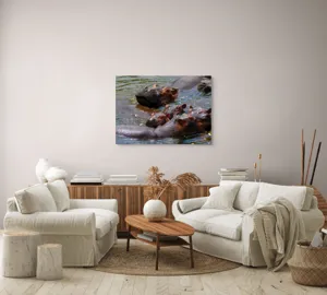Tablou Canvas, "Familie de hipopotami în apă", 100 x 70 cm – poza 3