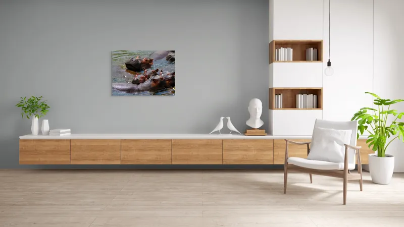 Tablou Canvas, "Familie de hipopotami în apă", 100 x 70 cm – poza 6