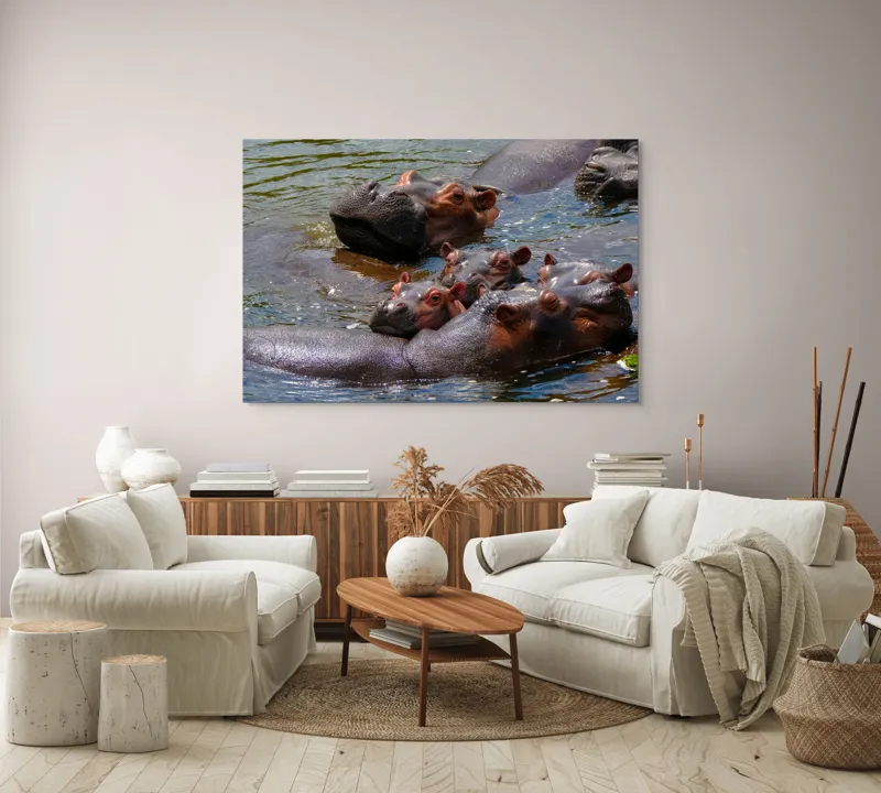Tablou Canvas, "Familie de hipopotami în apă", Nu pot spune cine sau ce este în imagine, dar mi se pare că sunt niște animale în apă., 150 x 100 cm – poza 3