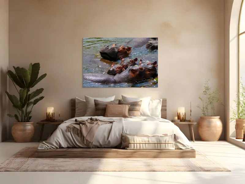 Tablou Canvas, "Familie de hipopotami în apă", Nu pot spune cine sau ce este în imagine, dar mi se pare că sunt niște animale în apă., 150 x 100 cm – poza 4
