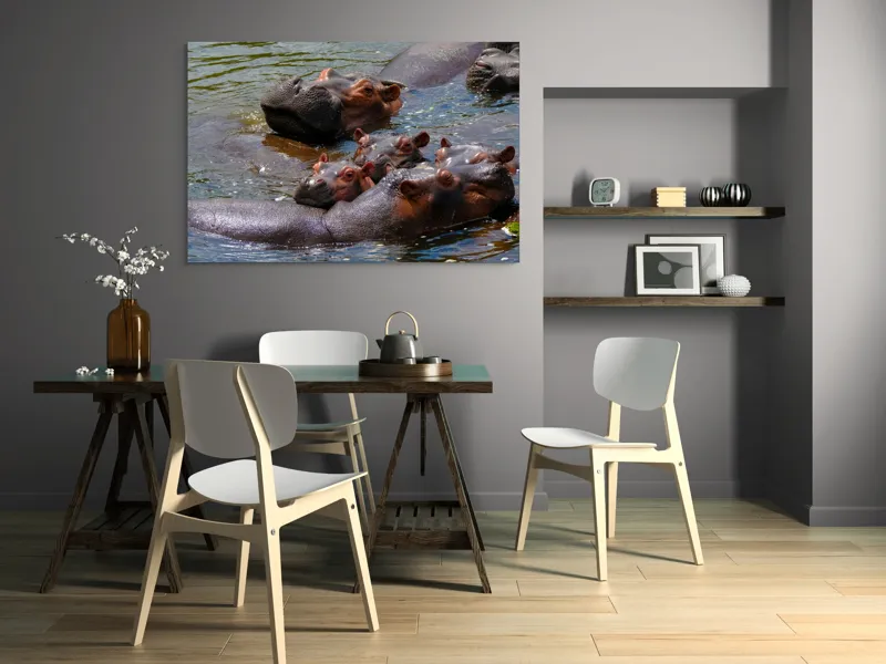 Tablou Canvas, "Familie de hipopotami în apă", Nu pot spune cine sau ce este în imagine, dar mi se pare că sunt niște animale în apă., 150 x 100 cm – poza 5