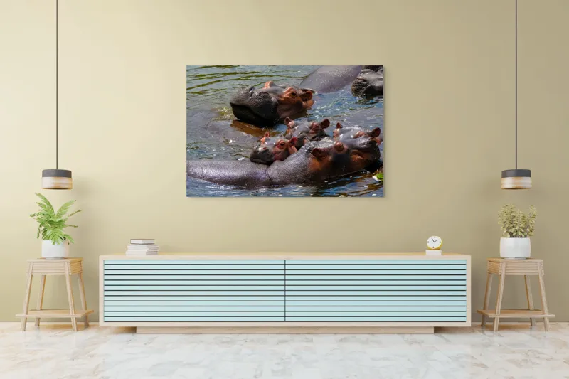 Tablou Canvas, "Familie de hipopotami în apă", Nu pot spune cine sau ce este în imagine, dar mi se pare că sunt niște animale în apă., 150 x 100 cm – poza 6