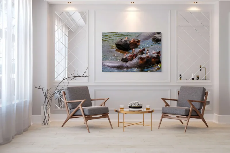 Tablou Canvas, "Familie de hipopotami în apă", Nu pot spune cine sau ce este în imagine, dar mi se pare că sunt niște animale în apă., 150 x 100 cm – poza 7