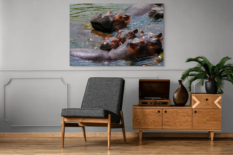 Tablou Canvas, "Familie de hipopotami în apă", Nu pot spune cine sau ce este în imagine, dar mi se pare că sunt niște animale în apă., 150 x 100 cm – poza 8