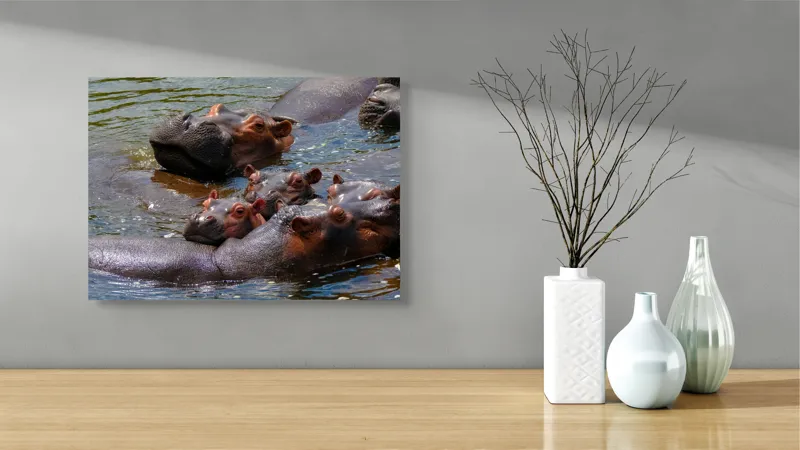 Tablou Canvas, "Familie de hipopotami în apă", Nu pot spune cine sau ce este în imagine, dar mi se pare că sunt niște animale în apă., 54 x 39 cm – poza 3
