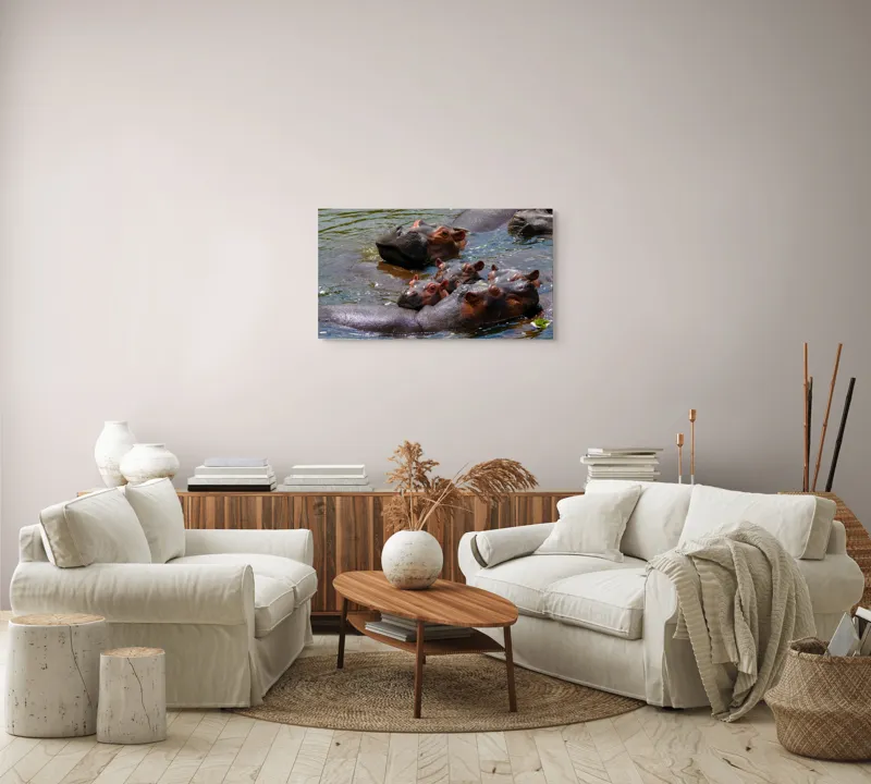 Tablou Canvas, "Familie de hipopotami în apă", 90 x 50 cm – poza 4