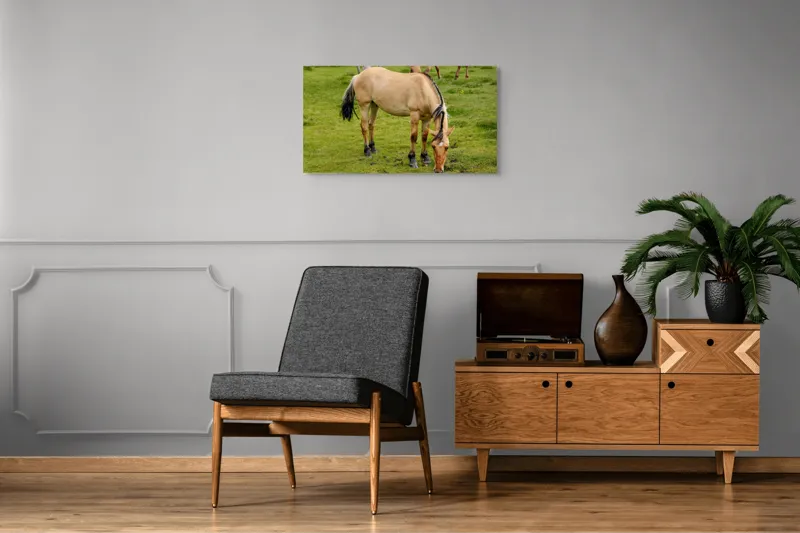 Tablou Canvas, "Cal păscând pe câmp verde", 90 x 50 cm – poza 6