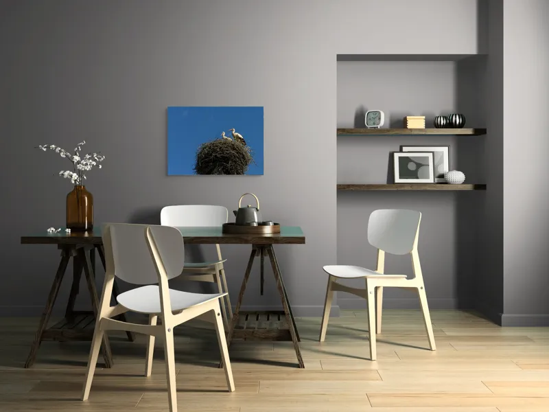 Tablou Canvas, "Cuib de berze sub cer senin", Cuib, Barza, Cer, Albastru, Pasari, Ramuri, Soare, Natura, Libertate, Liniste, 70 x 50 cm – poza 5