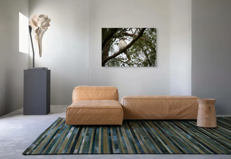 Tablou Canvas, "Pasărea râzătoare pe creanga pădurii", Pasăre, Crengi, Frunziș, Cer, Pene, Natură, Observație, Tranquilitate, Habitat, Copaci, 100 x 70 cm – poza 7