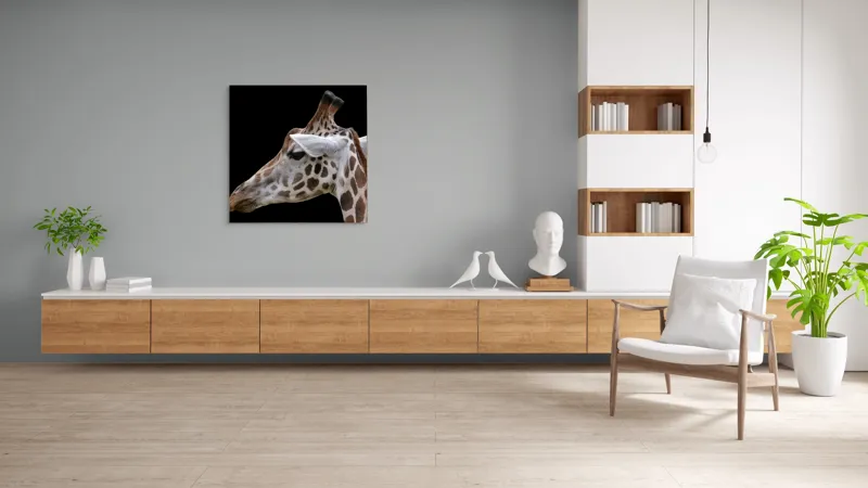 Tablou Canvas, "Ghepardul cerului înstelat african", Girafă, Pată, Negru, Urechi, Gât, Blană, Pete., 100 x 100 cm – poza 8