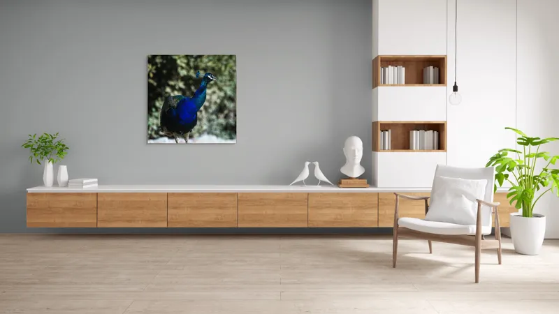 Tablou Canvas Păun Multicolor – Artă Naturală Vibrantă, 100 x 100 cm – poza 8