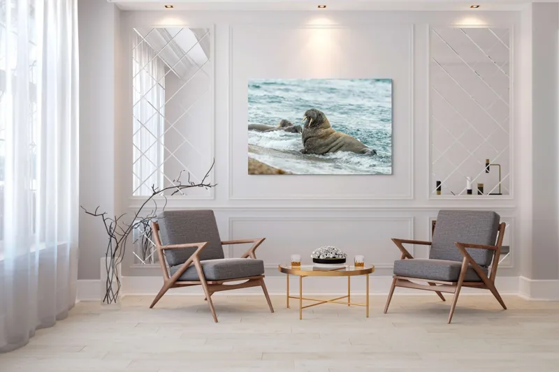 Tablou Canvas Morsa la Malul Oceanului Artă Marină Unică, 150 x 100 cm – poza 7
