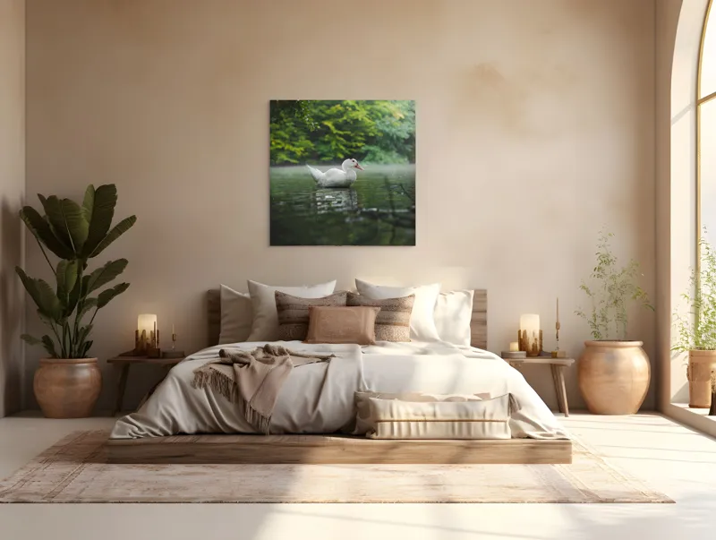 Tablou Canvas, "Rață albă pe lac liniștit", Calm, Reflective, Serene, Natural, Majestic, 100 x 100 cm – poza 4