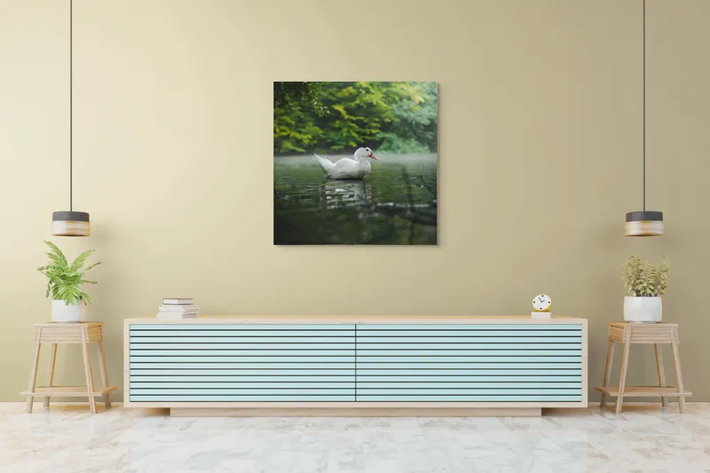 Tablou Canvas, "Rață albă pe lac liniștit", Calm, Reflective, Serene, Natural, Majestic, 100 x 100 cm – poza 5