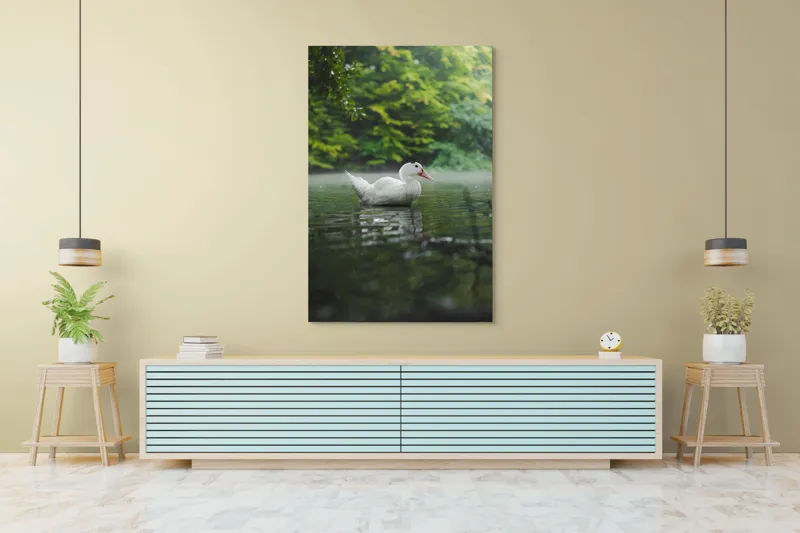 Tablou Canvas, "Rață albă pe lac liniștit", Calm, Reflective, Serene, Natural, Majestic, 100 x 150 cm – poza 4