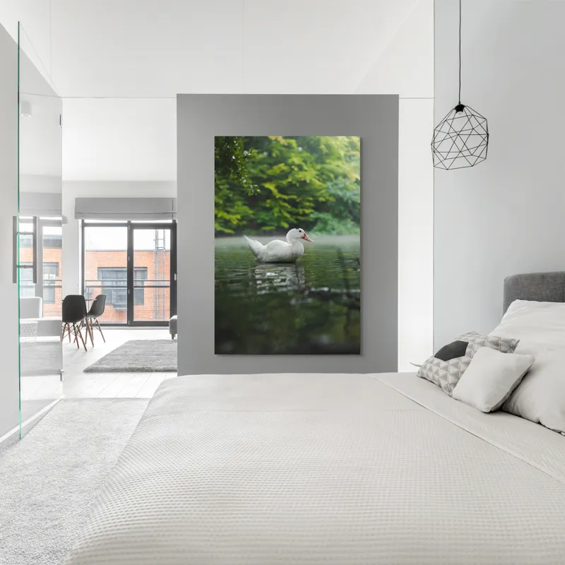 Tablou Canvas, "Rață albă pe lac liniștit", Calm, Reflective, Serene, Natural, Majestic, 100 x 150 cm – poza 5