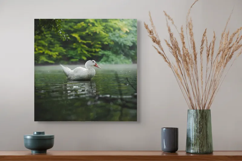 Tablou Canvas, "Rață albă pe lac liniștit", Calm, Reflective, Serene, Natural, Majestic, 50 x 50 cm – poza 4