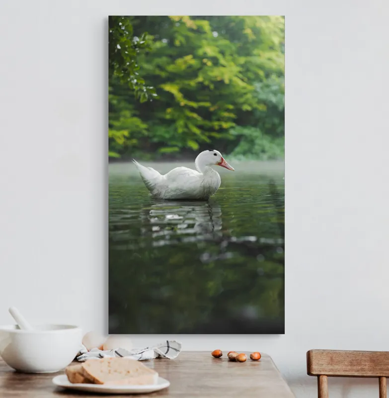Tablou Canvas, "Rață albă pe lac liniștit", Calm, Reflective, Serene, Natural, Majestic, 50 x 90 cm – poza 3