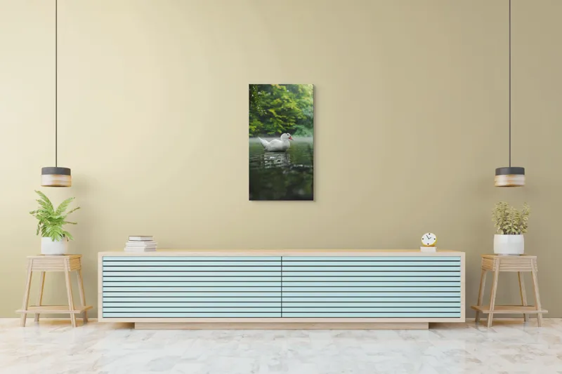 Tablou Canvas, "Rață albă pe lac liniștit", Calm, Reflective, Serene, Natural, Majestic, 50 x 90 cm – poza 6