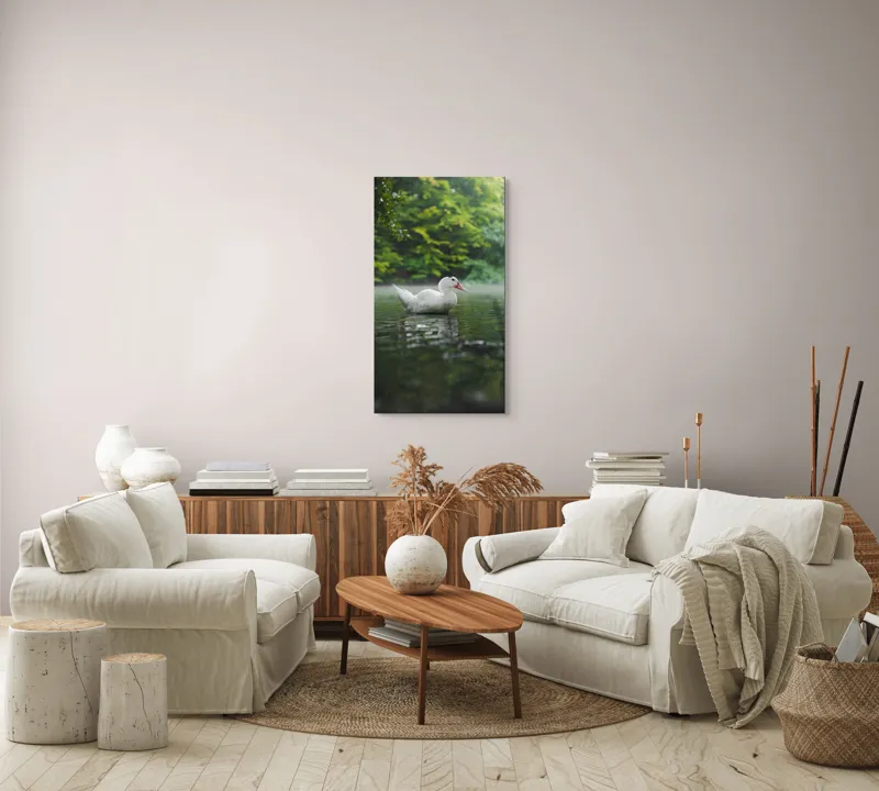 Tablou Canvas, "Rață albă pe lac liniștit", Calm, Reflective, Serene, Natural, Majestic, 50 x 90 cm – poza 7