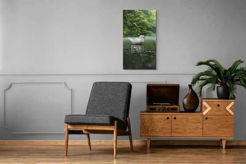 Tablou Canvas, "Rață albă pe lac liniștit", Calm, Reflective, Serene, Natural, Majestic, 50 x 90 cm – poza 8