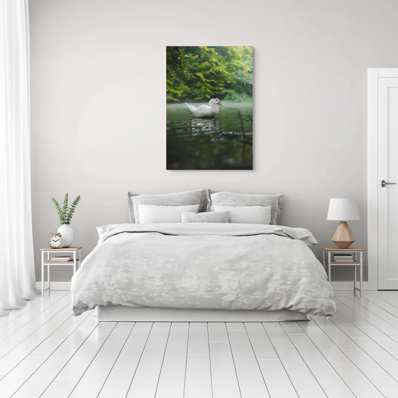 Tablou Canvas, "Rață albă pe lac liniștit", Calm, Reflective, Serene, Natural, Majestic, 70 x 100 cm – poza 3