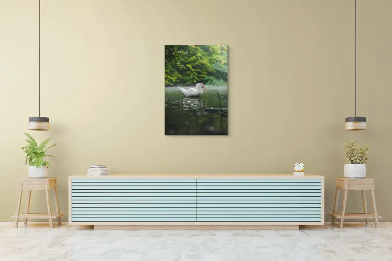 Tablou Canvas, "Rață albă pe lac liniștit", Calm, Reflective, Serene, Natural, Majestic, 70 x 100 cm – poza 5