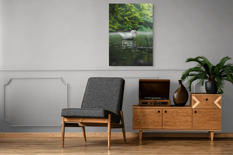 Tablou Canvas, "Rață albă pe lac liniștit", Calm, Reflective, Serene, Natural, Majestic, 70 x 100 cm – poza 6