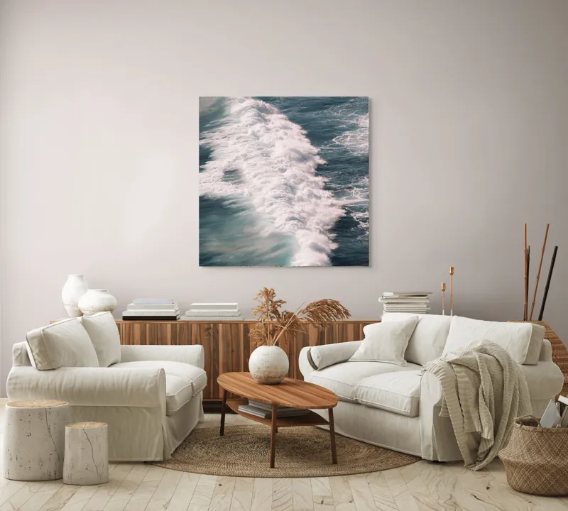 Tablou Canvas, "Valuri spumegânde sub soarele verii", Valuri, Spumă, Ocean, Energie, Albastru, Mișcare, Natură, Dinamică, 100 x 100 cm – poza 3