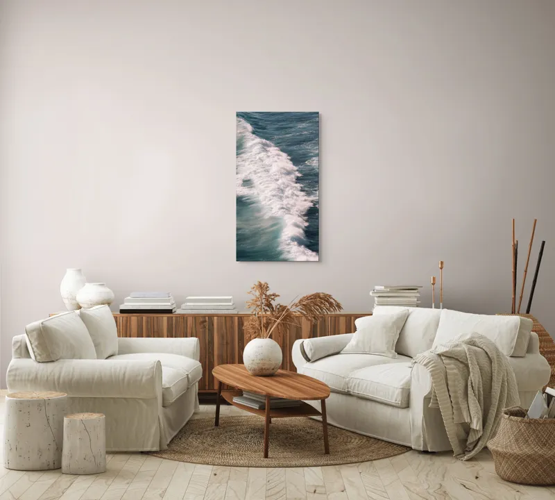 Tablou Canvas, "Valuri spumegânde sub soarele verii", Valuri, Spumă, Ocean, Energie, Albastru, Mișcare, Natură, Dinamică, 50 x 90 cm – poza 7