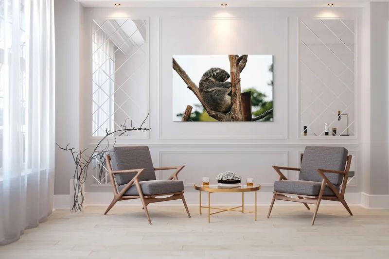 Tablou Canvas, "Koala odihnindu-se pe ramură uscată", Koala, Ramură, Relaxare, Blană, Natură, Somn, Arbori, Eucalipt, Liniște., 150 x 100 cm – poza 7