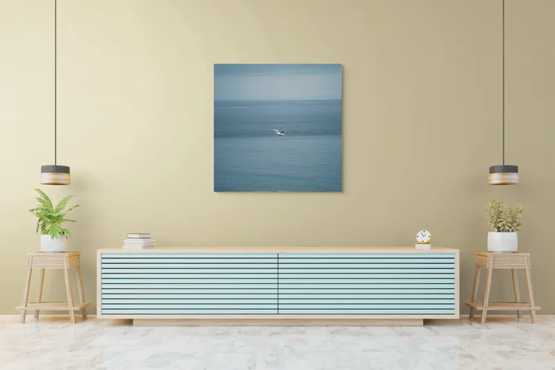 Tablou Canvas, "Pescărușul singuratic pe întinderea albastră", Vast, Serene, Tranquil, Endless, Majestic, 100 x 100 cm – poza 5