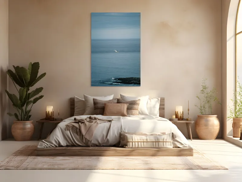 Tablou Canvas, "Pescărușul singuratic pe întinderea albastră", Vast, Serene, Tranquil, Endless, Majestic, 100 x 150 cm – poza 3