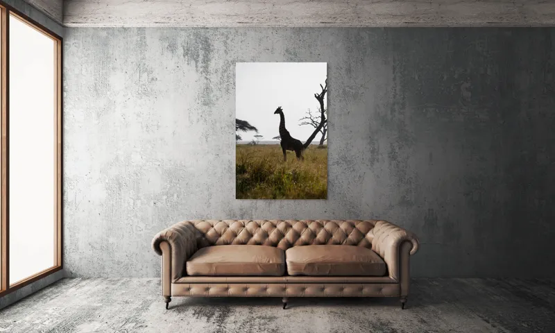 Tablou Canvas, "Girafă în lumină de amurg africană", Giraffă, Siluetă, Savannah, Apus, Copaci, Sălbăticie, Natură, Serengeti, Peisaj, Tranquilitate, 100 x 150 cm – poza 6