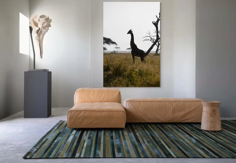 Tablou Canvas, "Girafă în lumină de amurg africană", Giraffă, Siluetă, Savannah, Apus, Copaci, Sălbăticie, Natură, Serengeti, Peisaj, Tranquilitate, 100 x 150 cm – poza 7