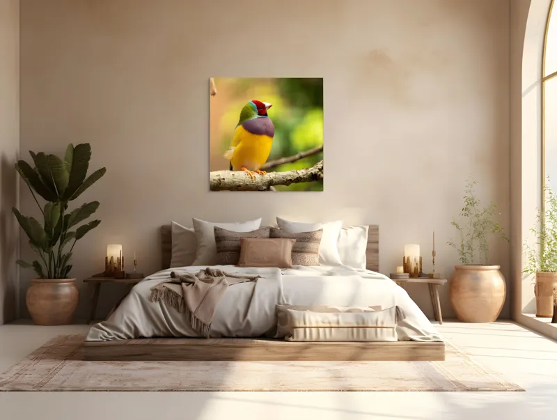 Tablou Canvas, "Pasărea paradis în culori vii", Colorat, Delicat, Exotic, Viu, Mic, Fermecător, Pitoresc, Fragil, Strălucitor, Elegant, 100 x 100 cm – poza 4