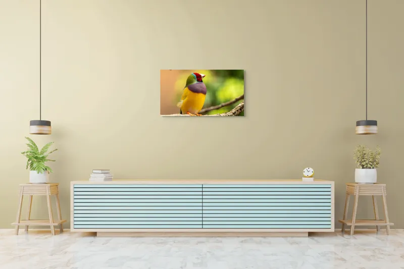 Tablou Canvas, "Pasărea paradis în culori vii", Colorat, Delicat, Exotic, Viu, Mic, Fermecător, Pitoresc, Fragil, Strălucitor, Elegant, 90 x 50 cm – poza 5