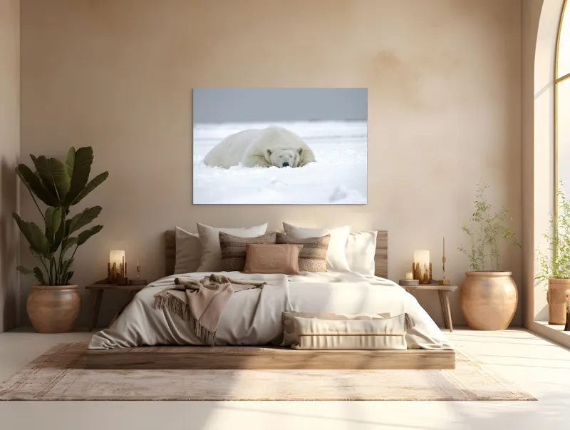 Tablou Canvas, "Urs polar odihnindu-se în zăpadă", Urs, Polar, Zăpadă, Odihnă, Liniște, Frig, Alb, Serenitate, Natură., 150 x 100 cm – poza 4