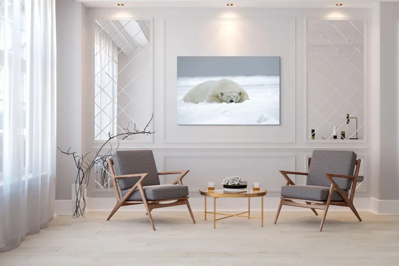 Tablou Canvas, "Urs polar odihnindu-se în zăpadă", Urs, Polar, Zăpadă, Odihnă, Liniște, Frig, Alb, Serenitate, Natură., 150 x 100 cm – poza 7
