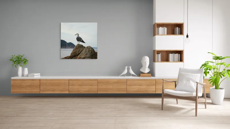 Tablou Canvas, "Pescăruș pe stâncă la malul mării", Pescăruș, Stâncă, Cer, Mare, Nor, Liniște, Natură, 100 x 100 cm – poza 8