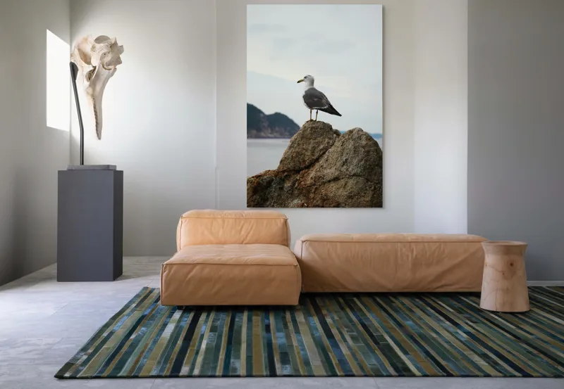 Tablou Canvas, "Pescăruș pe stâncă la malul mării", Pescăruș, Stâncă, Cer, Mare, Nor, Liniște, Natură, 100 x 150 cm – poza 7