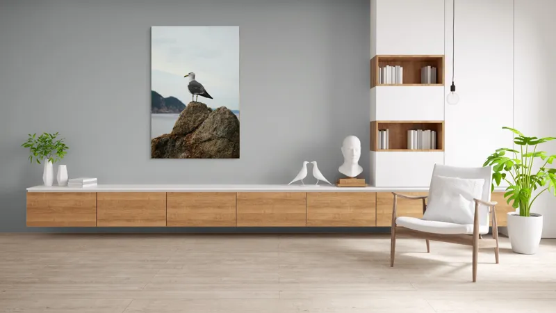 Tablou Canvas, "Pescăruș pe stâncă la malul mării", Pescăruș, Stâncă, Cer, Mare, Nor, Liniște, Natură, 100 x 150 cm – poza 8