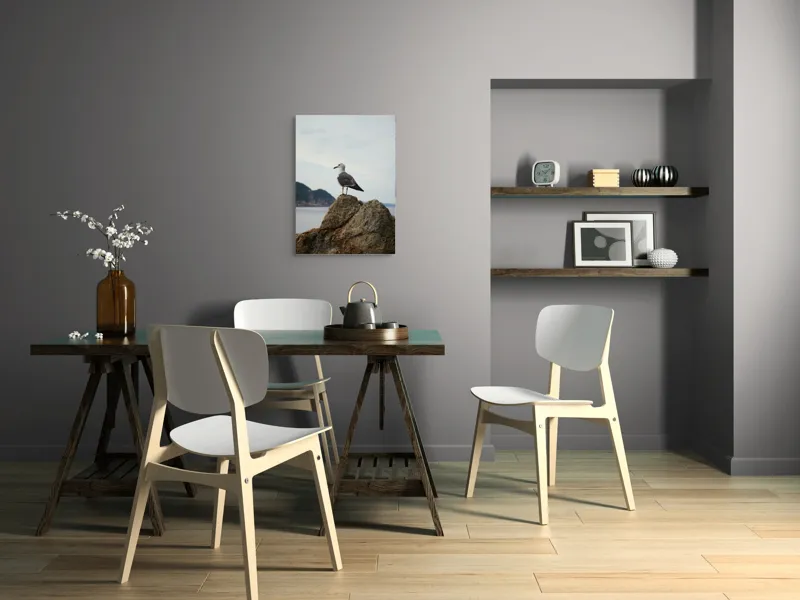 Tablou Canvas, "Pescăruș pe stâncă la malul mării", Pescăruș, Stâncă, Cer, Mare, Nor, Liniște, Natură, 50 x 70 cm – poza 5