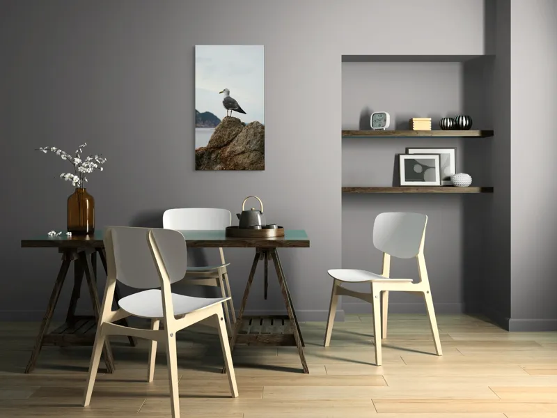 Tablou Canvas, "Pescăruș pe stâncă la malul mării", Pescăruș, Stâncă, Cer, Mare, Nor, Liniște, Natură, 50 x 90 cm – poza 4