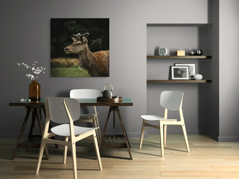 Tablou Canvas, "Cerbul în lumina pădurii misterioase", Nu știu cine este în imagine, dar pot să descriu imaginea: Cerb, Natură, Blană, Animale, Pădure, Verde, Corn, Grație, Vegetație., 100 x 100 cm – poza 6