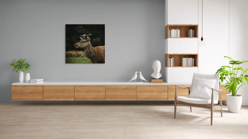 Tablou Canvas, "Cerbul în lumina pădurii misterioase", Nu știu cine este în imagine, dar pot să descriu imaginea: Cerb, Natură, Blană, Animale, Pădure, Verde, Corn, Grație, Vegetație., 100 x 100 cm – poza 8