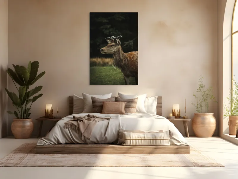 Tablou Canvas, "Cerbul în lumina pădurii misterioase", 100 x 150 cm – poza 3