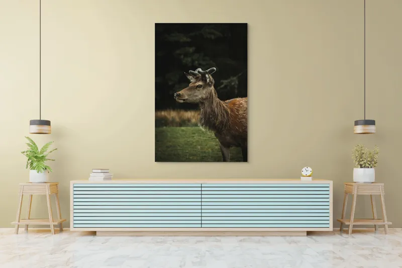 Tablou Canvas, "Cerbul în lumina pădurii misterioase", 100 x 150 cm – poza 4