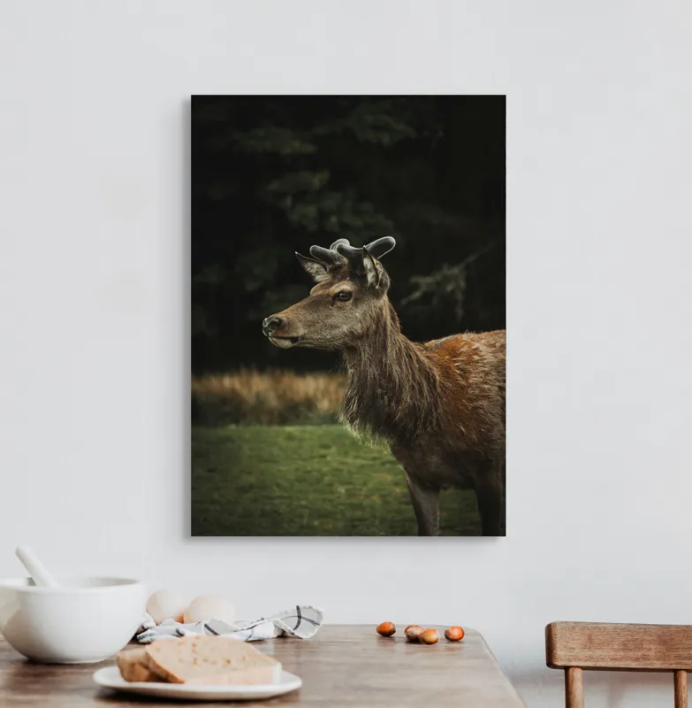 Tablou Canvas, "Cerbul în lumina pădurii misterioase", 50 x 70 cm – poza 3